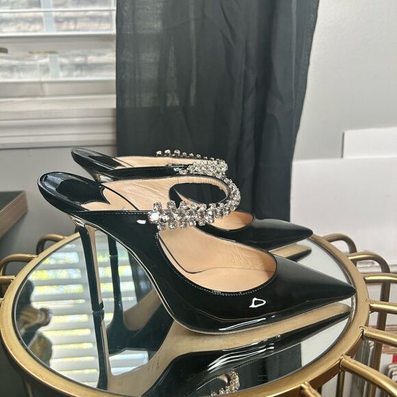 Jimmy Choo Bing 100 Patent Leather Mules with Crystal Strap Heels - Picture 5 of 10